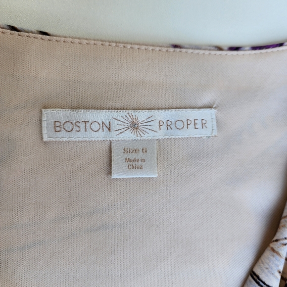 Boston Proper Dress Paisley Leopard Floral Purple Tan Stretch Faux Wrap Zip 6 - Picture 9 of 15